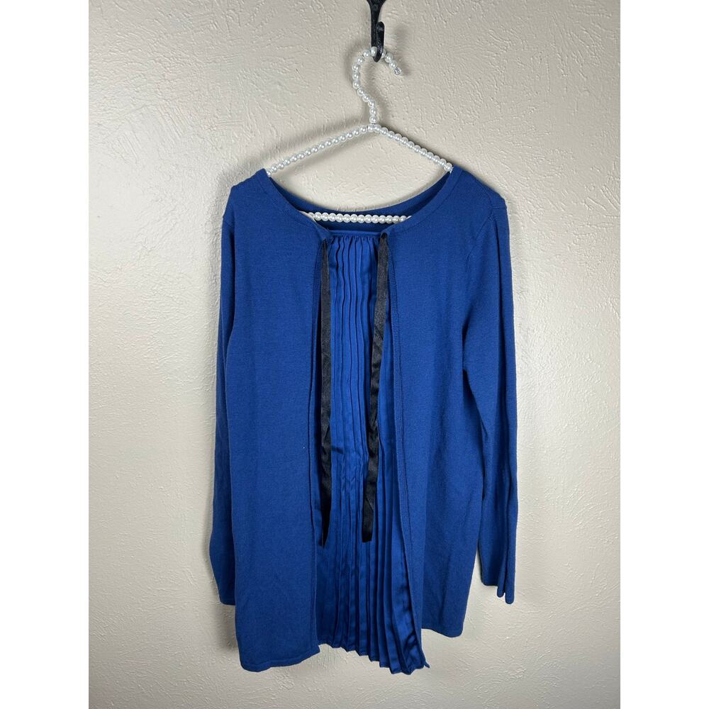 Soft Surroundings Wool Sweater Size Medium Blue Knit Mixed Media Pullover Preppy - Picture 7 of 9